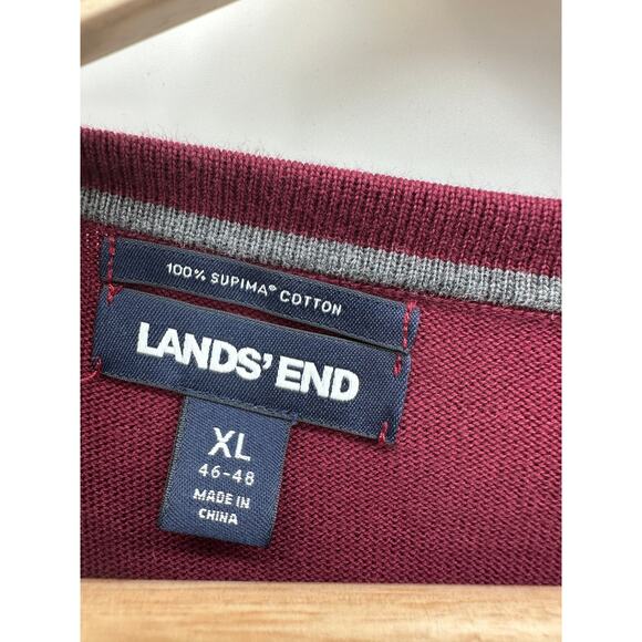 Lands End Mens Pima Cotton Burgundy Red Sweater Size XL V Neck Pullover Knit - Picture 6 of 6